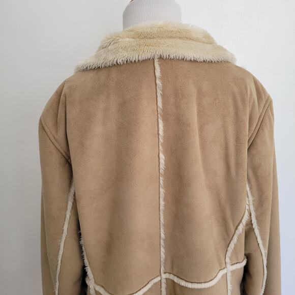 Big Chill Penny Lane Coat Tan Faux Shearling Y2K Patchwork Women Large - Picture 8 of 16